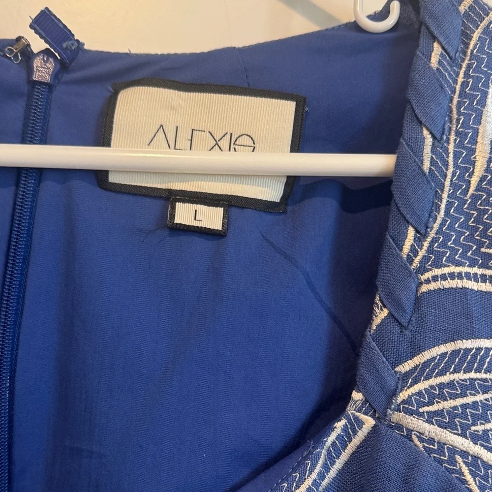 Alexis Blue and White Floral Lace-Trim Dress - Picture 2 of 4